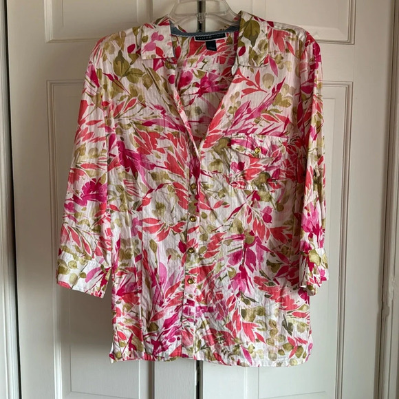 🌹Pretty Karen Scott 3/4 sleeve Button down top  Size L 🌹 - Picture 1 of 9